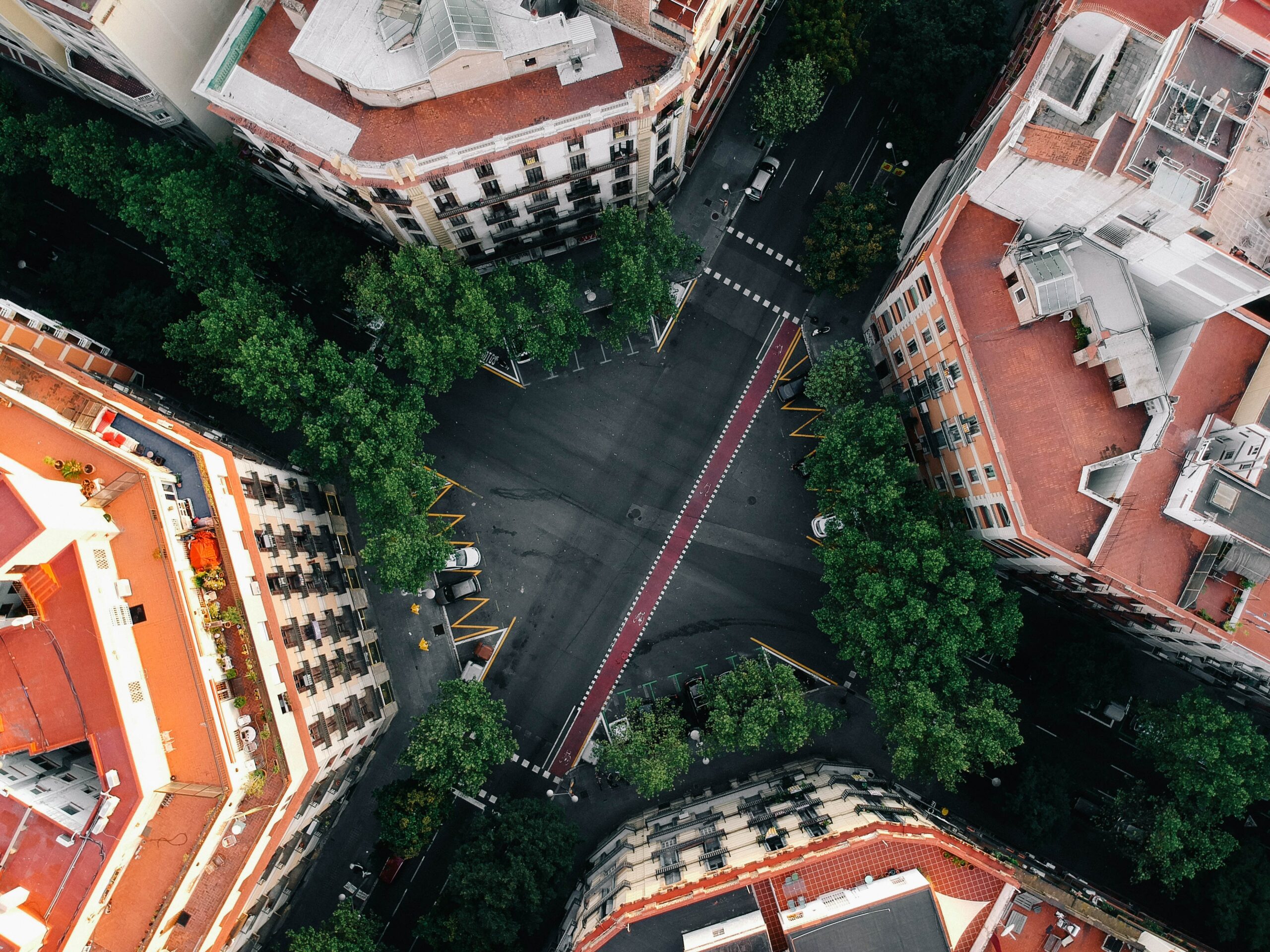 Aerial view of streets crossing