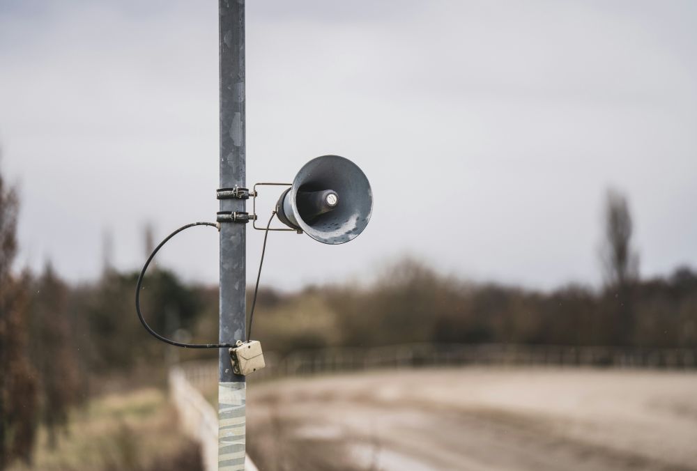 Megaphone on a street lamp